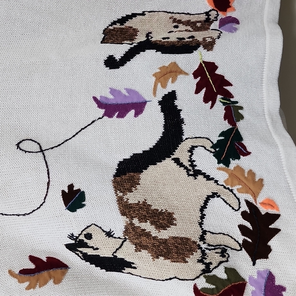 Vintage Blair Boutique cat & leaf knit long sleeve sweater woman's size XL - Picture 3 of 8